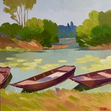 Painting Trois barques en automne by Clavel Pier-Marion | Painting Impressionism Oil, Wood Landscapes