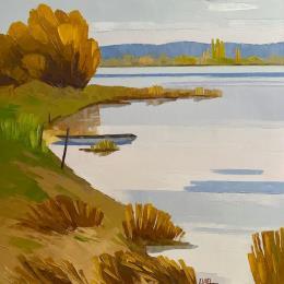 Peinture Bord de Loire par Clavel Pier-Marion | Tableau Impressionnisme Bois, Huile Paysages