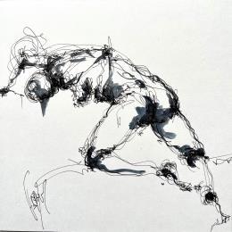 Peinture Solange par Sahuc François | Tableau Figuratif Aquarelle, Encre Minimaliste, Nu