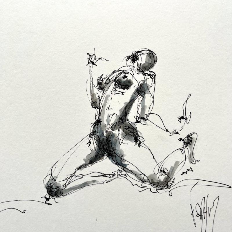 Painting Sophie by Sahuc François | Painting Figurative Nude Minimalist Acrylic Ink