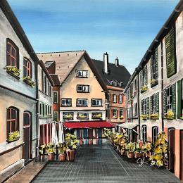 Gemälde Vieille ville de Strasbourg et ruelle pavée von Touras Sophie-Kim  | Gemälde Realismus Acryl Architektur, Landschaften, Urban