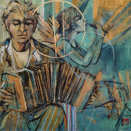 Painting Tango in blues by Machi | Painting Figurative Oil