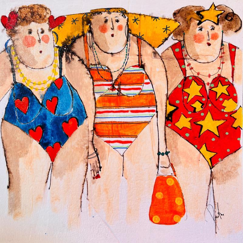 Peinture Mylène Claire Valerie par Colombo Cécile | Tableau Art naïf Portraits Aquarelle Acrylique Collage Encre Pastel