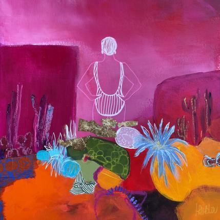 Painting Rêveuse du desert by Lau Blou | Painting Abstract Acrylic, Gluing, Gold leaf, Paper, Pastel Pop icons