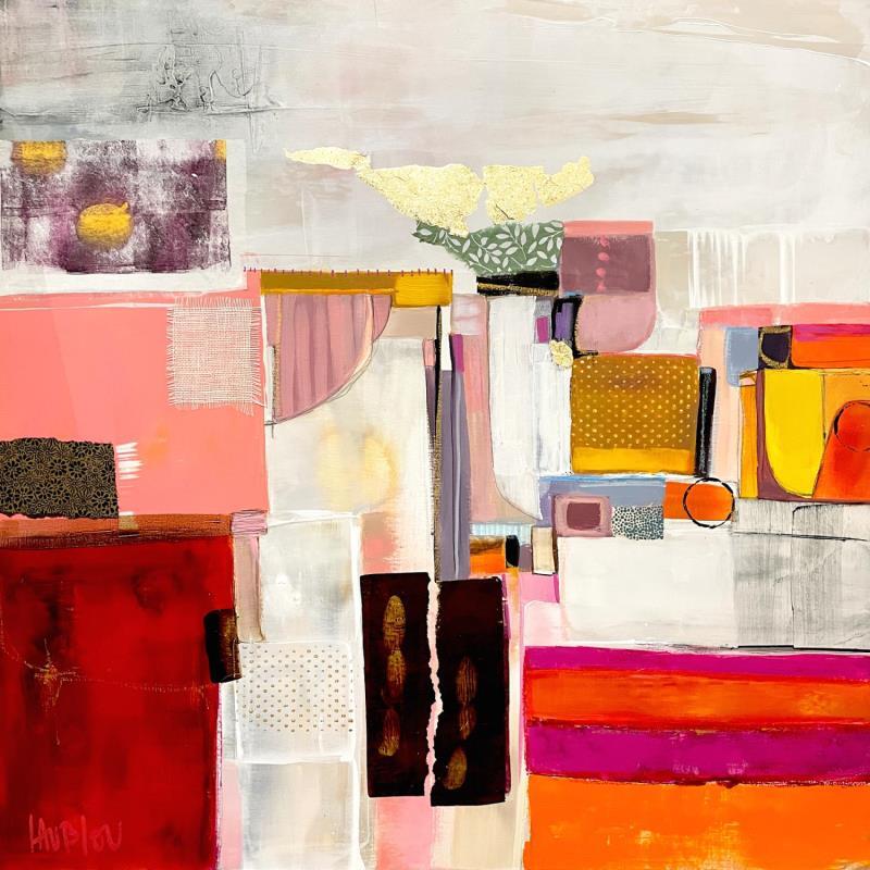 Painting Douceurs et graines de cacao by Lau Blou | Painting Abstract Acrylic Gluing Pastel Gold leaf Paper