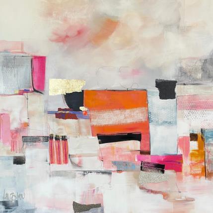 Peinture Lumière d'automne par Lau Blou | Tableau Abstrait Acrylique, Collage, Feuille d'or, Papier, Pastel Paysages