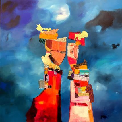 Painting Fou amoureux by Lau Blou | Painting Abstract Acrylic, Gluing, Gold leaf, Paper, Pastel Portrait