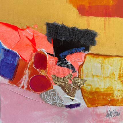 Peinture Sable et rochers 2 par Lau Blou | Tableau Abstrait Acrylique, Collage, Feuille d'or, Papier