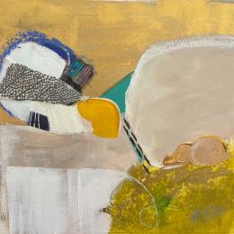 Painting Traces d'hiver 1 by Lau Blou | Painting Abstract Acrylic, Cardboard, Gluing, Gold leaf, Paper