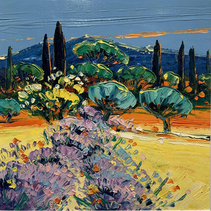 Painting Chemin aux lavandes by Corbière Liisa | Painting Figurative Oil Landscapes, Pop icons