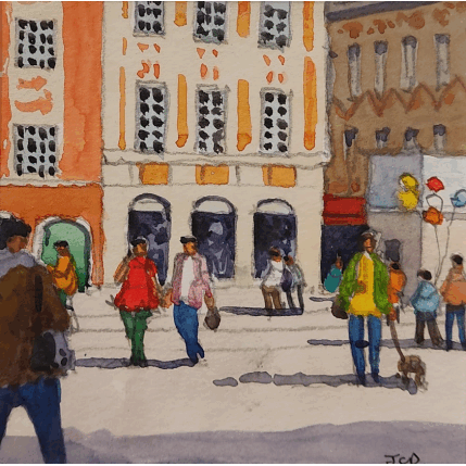Peinture Promenade à Lille par Decoudun Jean charles | Tableau Figuratif Aquarelle Urbain