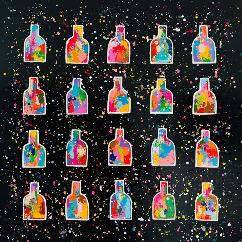 Peinture BLACK BOTTLES par Mam | Tableau Pop-art Icones Pop Natures mortes Noir & blanc Acrylique