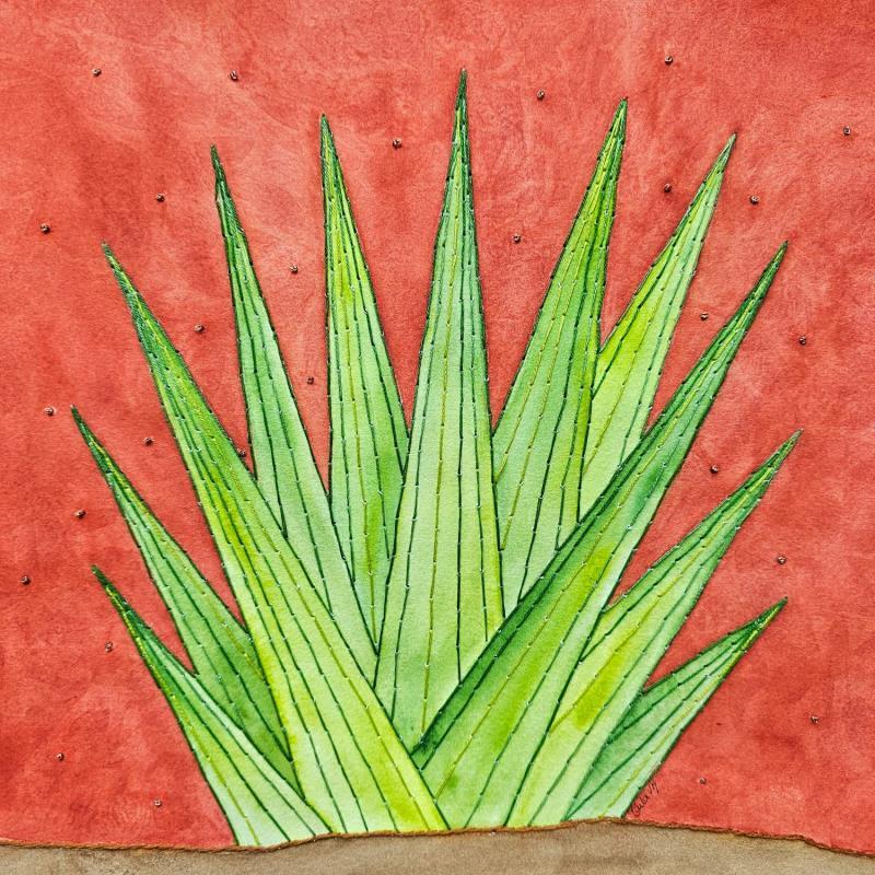 Painting Maguey at sunset by Vazquez Laila | Painting Figurative Nature Watercolor Paper