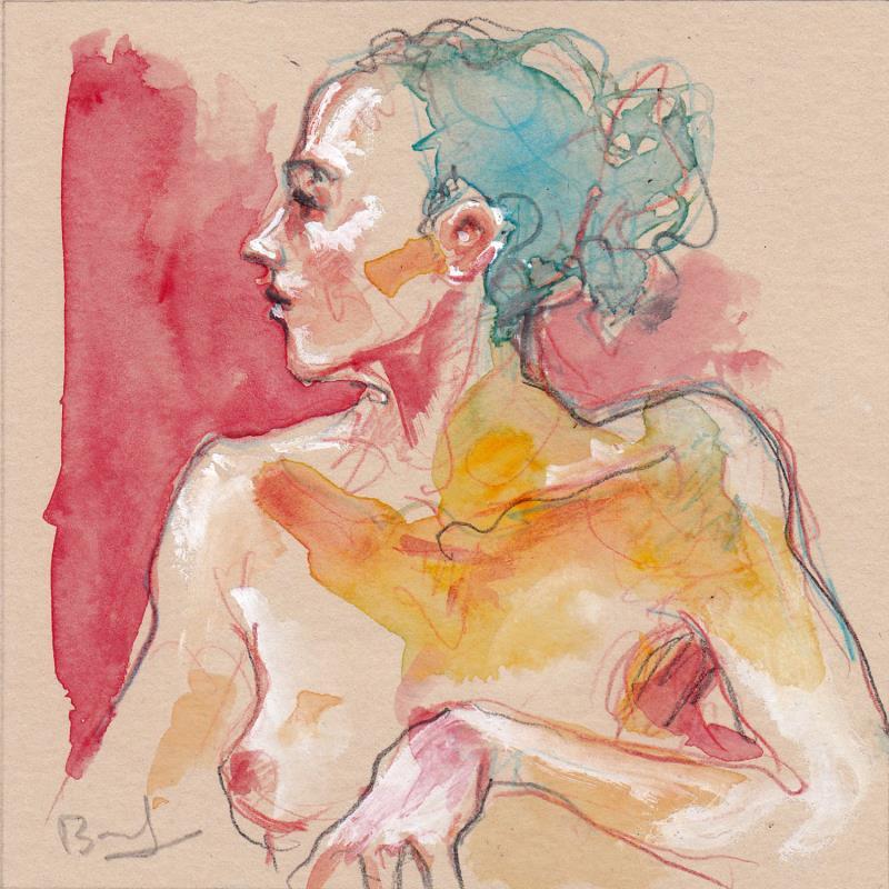 Peinture Alice de profil par Brunel Sébastien | Tableau Figuratif Nu Aquarelle