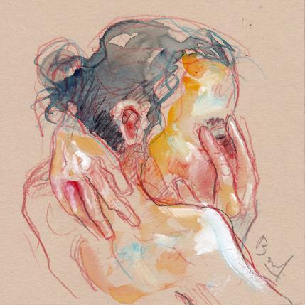 Painting Alice se cachant by Brunel Sébastien | Painting Figurative Watercolor Nude