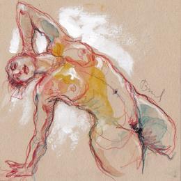 Pintura Méline courbée por Brunel Sébastien | Pintura Figurativo Acuarela Desnudo