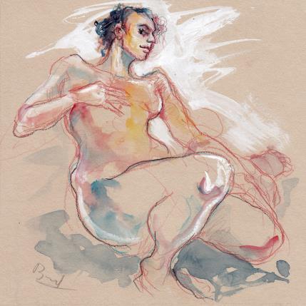 Painting Méline regard en coin by Brunel Sébastien | Painting Figurative Watercolor Nude, Pop icons