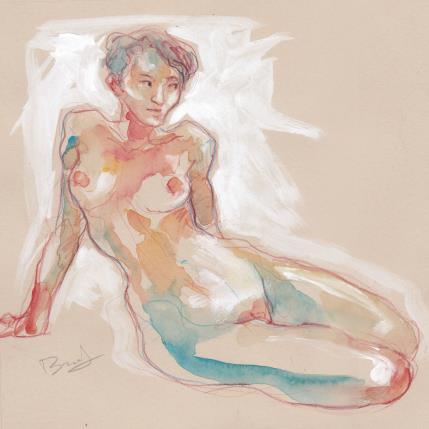 Painting Marine assise, de face by Brunel Sébastien | Painting Figurative Watercolor Nude