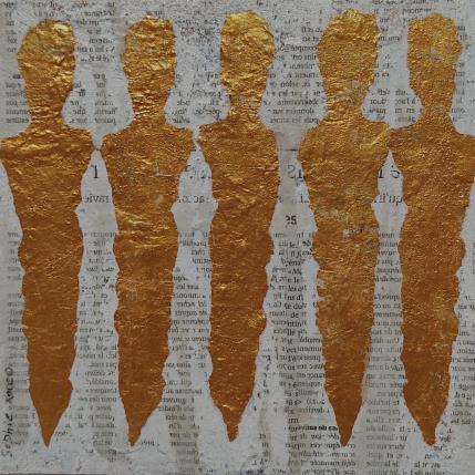 Peinture Les 5 d'or par Rocco Sophie | Tableau Art Singulier Acrylique, Collage, Sable