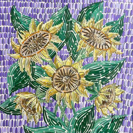 Painting sunflowers on lilac by Dmitrieva Daria | Painting Impressionism Acrylic, Oil Nature