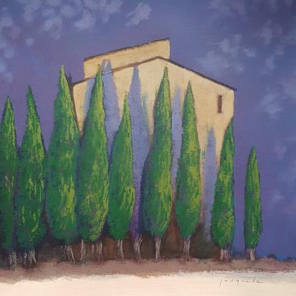 Gemälde La rangée de cyprès von Pasquale | Gemälde Figurativ Acryl Architektur, Landschaften, Natur