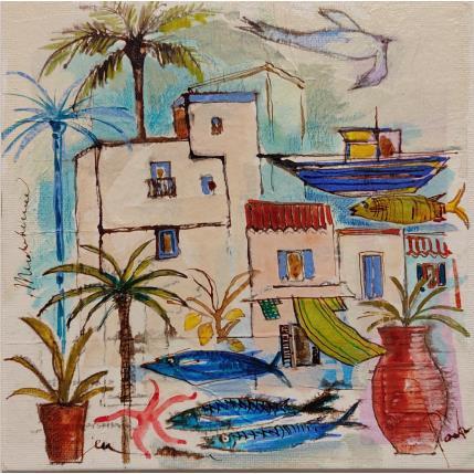Painting Les sardines volantes by Colombo Cécile | Painting Naive art Acrylic, Gluing, Ink, Pastel, Watercolor Architecture, Landscapes, Life style, Pop icons