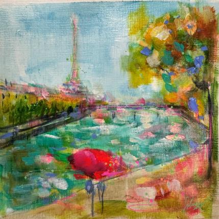 Peinture Paris des amoureux par Solveiga | Tableau Impressionnisme Acrylique Architecture, Scènes de vie, Urbain