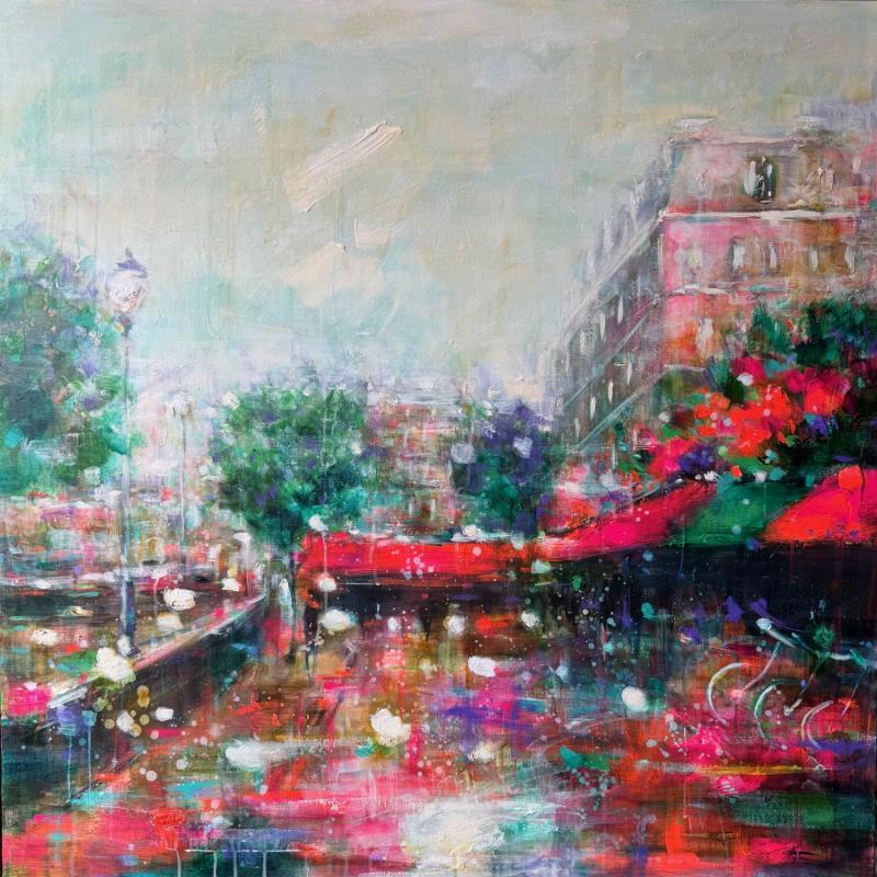 Peinture Week-end à Paris par Solveiga | Tableau Impressionnisme Urbain Scènes de vie Architecture Acrylique