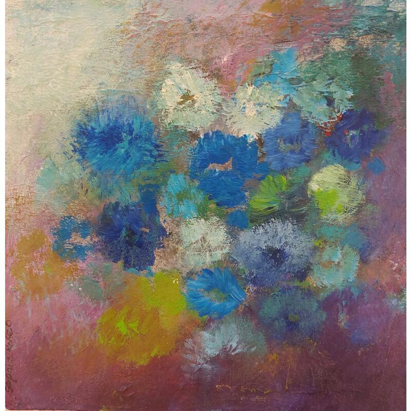 Peinture Bleuet par Rocco Sophie | Tableau Art Singulier Acrylique Collage Sable