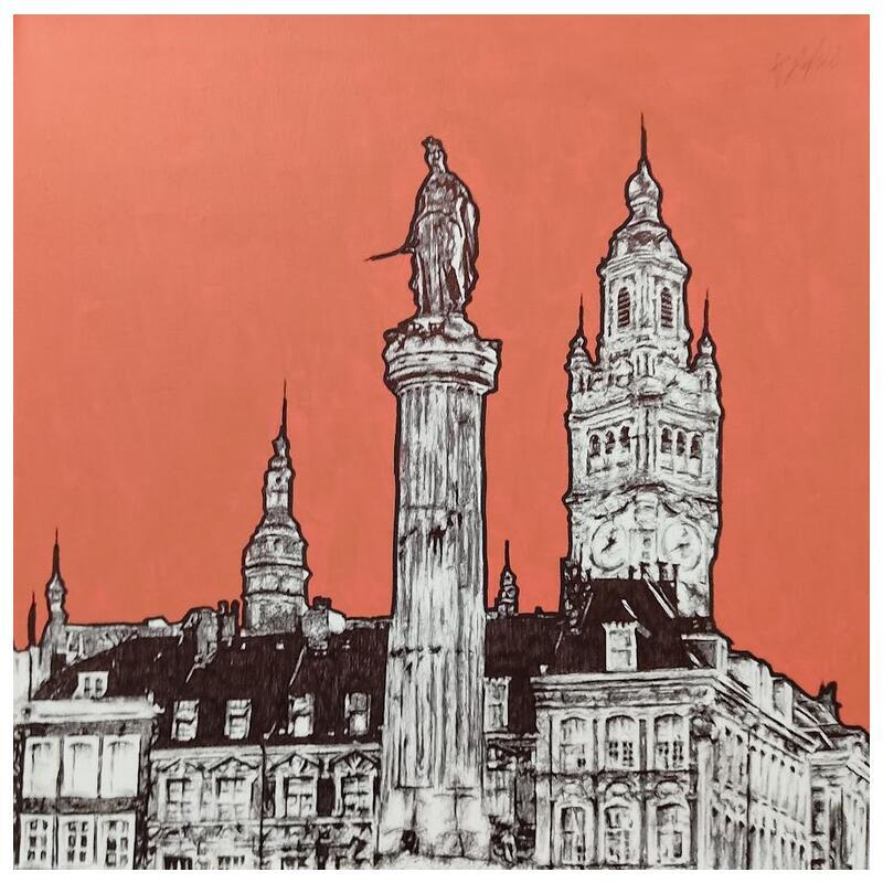 Peinture Lille Rouge Brique par André Raphaël | Tableau Figuratif Acrylique