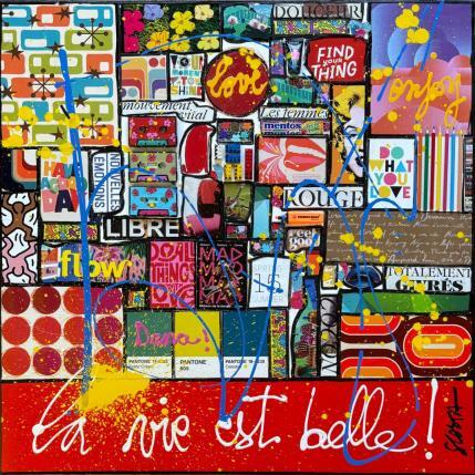 Peinture La vie est belle ! par Costa Sophie | Tableau Pop-art Acrylique, Collage, Upcycling