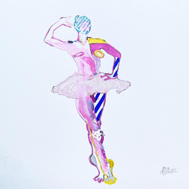 Gemälde Relevé rayures bleues  von Cressanne | Gemälde Figurativ Akt Acryl Tinte