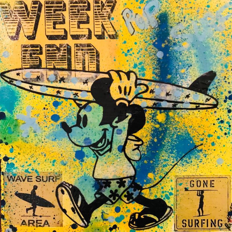 Painting Mickey surf by Kikayou | Painting Pop-art Pop icons Graffiti Acrylic Gluing