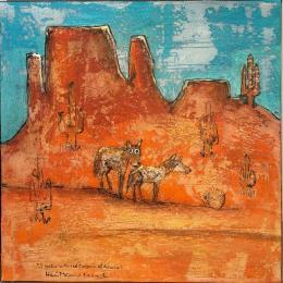 Painting Coyotes in Daylight in Arizona by Maury Hervé | Painting Raw art Animals