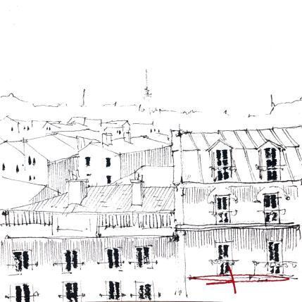 Painting Sur les toits de Montpellier  by Bailly Kévin  | Painting Figurative Ink, Watercolor Architecture, Urban