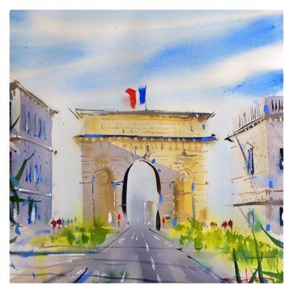 Painting L’arc de triomphe de Montpellier  by Bailly Kévin  | Painting Figurative Ink, Watercolor Architecture, Urban
