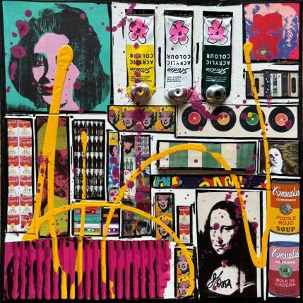 Painting Tribute to Warhol by Costa Sophie | Painting Pop-art Acrylic, Gluing, Upcycling Pop icons
