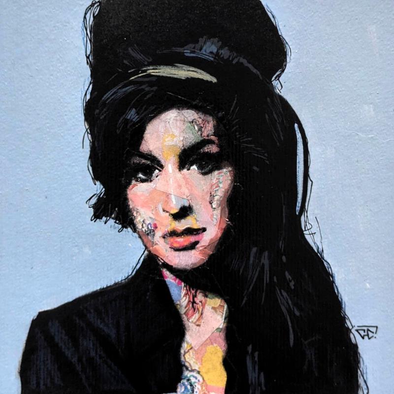 Peinture Amy Winehouse par G.C.Popartist | Tableau Pop-art Portraits Musique Icones Pop Acrylique Collage Encre Upcycling Papier