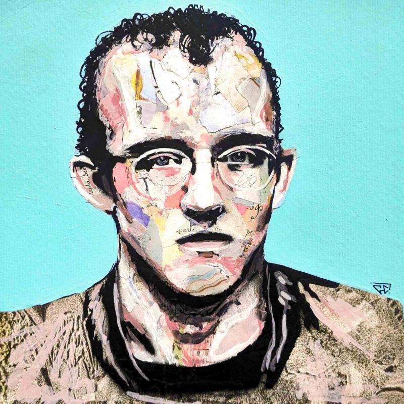 Painting Keith Haring by G.C.Popartist | Painting Pop-art Portrait Pop icons Acrylic Gluing Posca Ink Upcycling Paper