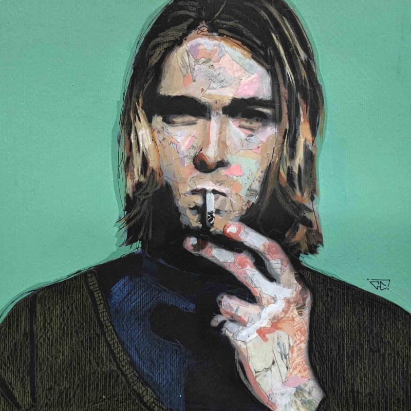 Peinture Kurt Cobain par G.C.Popartist | Tableau Pop-art Portraits Musique Icones Pop Acrylique Collage Encre Upcycling Papier