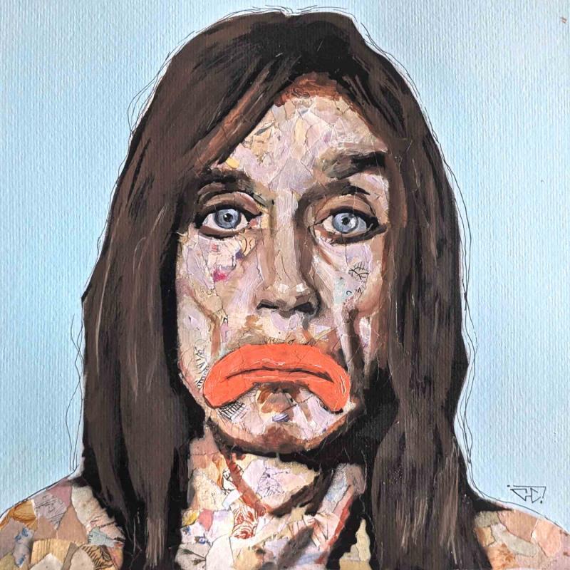 Peinture Iggy Pop par G.C.Popartist | Tableau Pop-art Portraits Musique Icones Pop Huile Acrylique Collage Encre Upcycling Papier