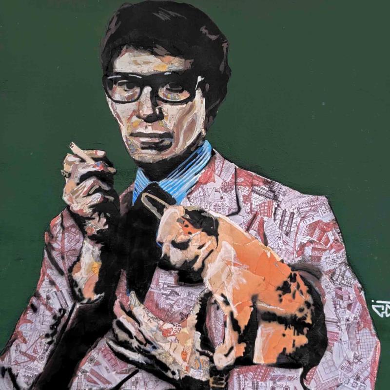 Painting Yves Saint Laurent by G.C.Popartist | Painting Pop-art Portrait Mode Pop icons Acrylic Gluing Ink Upcycling Paper