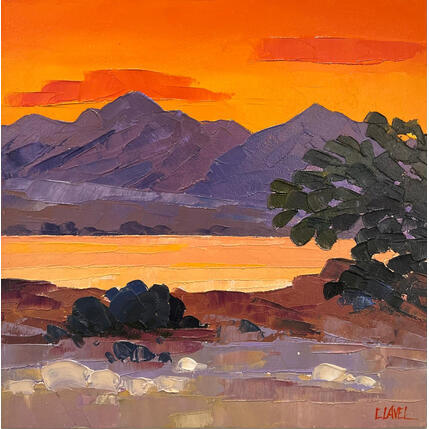 Peinture Couchant lacustre par Clavel Pier-Marion | Tableau Impressionnisme Bois, Huile Paysages