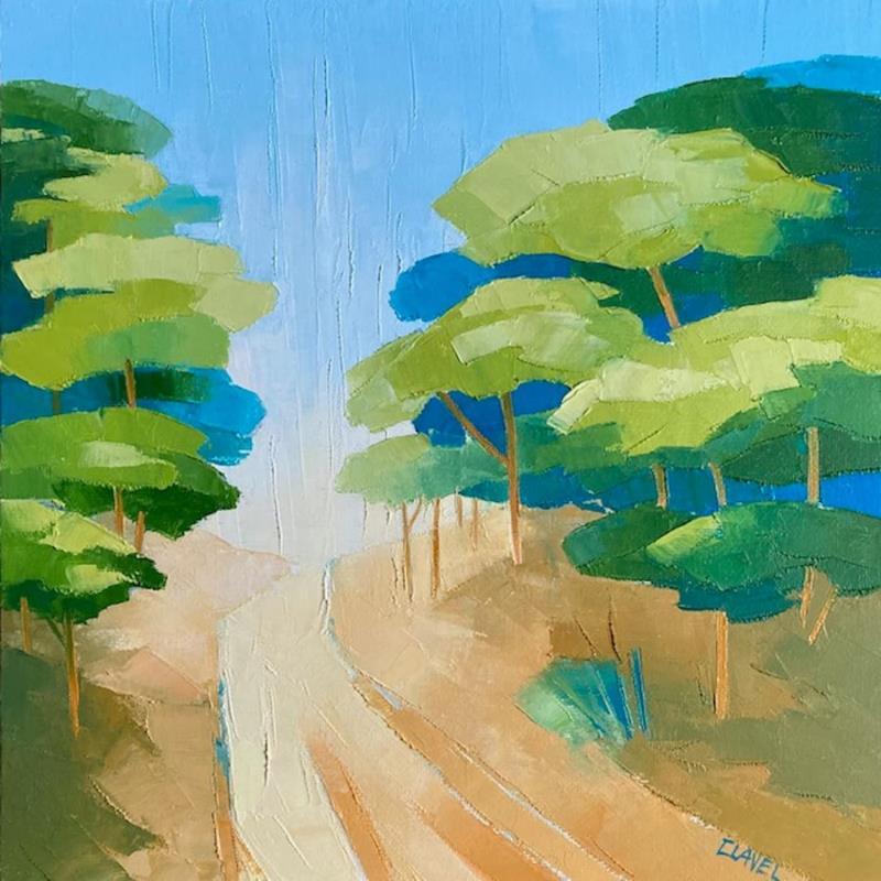 Painting Lumière dans la pinède by Clavel Pier-Marion | Painting Impressionism Landscapes Wood Oil