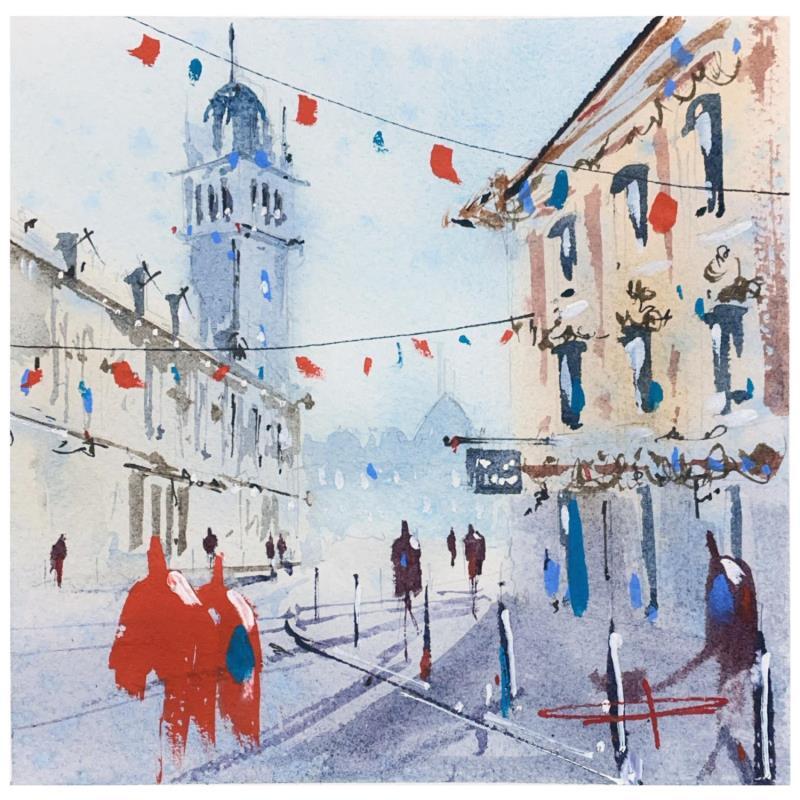 Peinture Dans les rues de Lille par Bailly Kévin  | Tableau Figuratif Urbain Architecture Aquarelle Encre