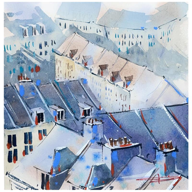 Peinture Les toits de Lille par Bailly Kévin  | Tableau Figuratif Urbain Architecture Aquarelle Encre