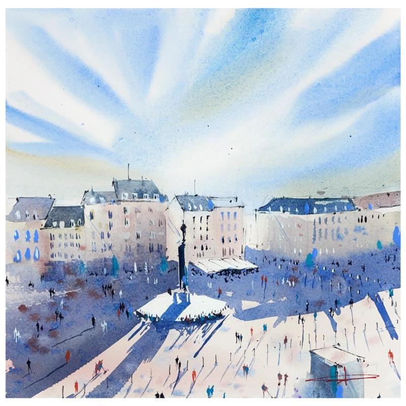 Peinture Entre ombre et lumière de Lille par Bailly Kévin  | Tableau Figuratif Urbain Architecture Aquarelle Encre