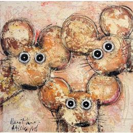 Painting 3 souris by Maury Hervé | Painting Raw art Animals