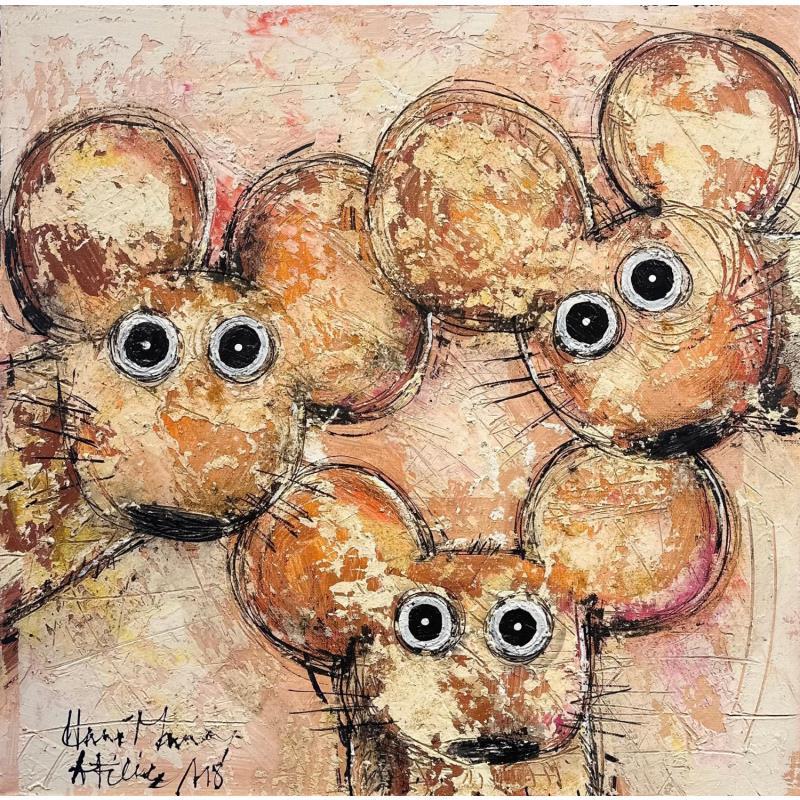 Peinture 3 souris par Maury Hervé | Tableau Art Singulier Animaux
