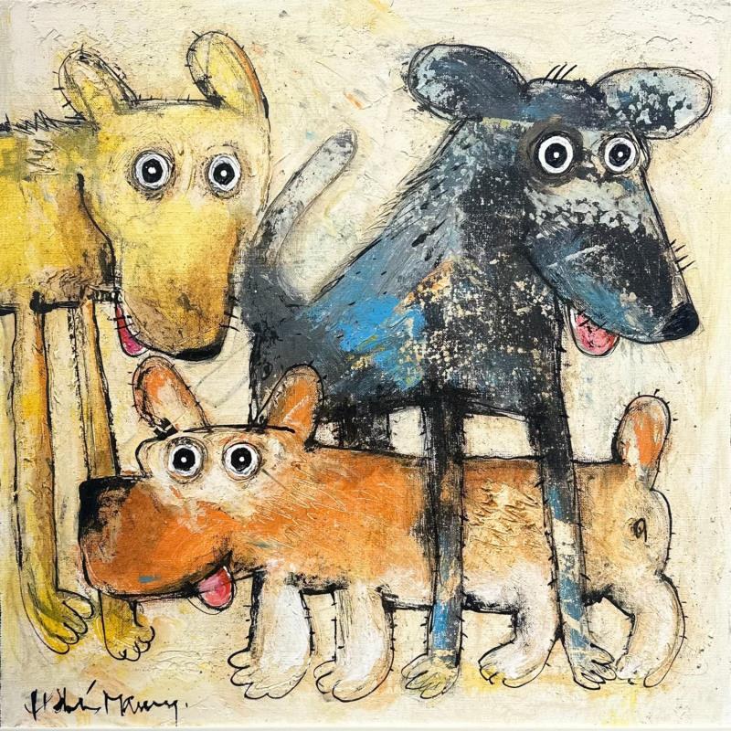 Peinture 3 chiens par Maury Hervé | Tableau Art Singulier Animaux